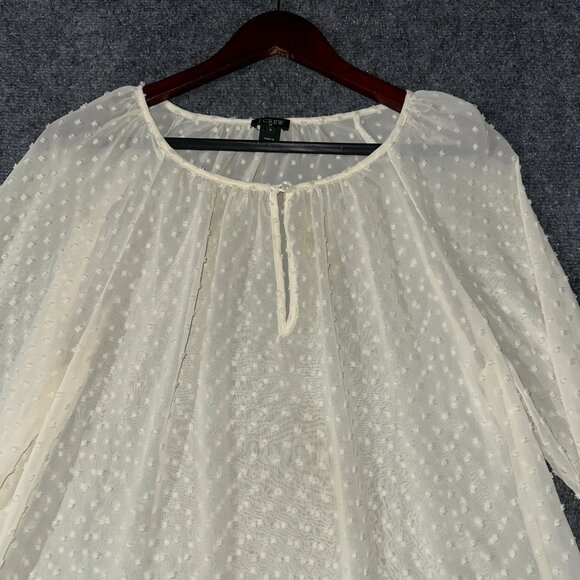 J Crew Blouse Womens Small Swiss Dot Peasant Sheer Keyhole Neck Long Sleeve Top - Picture 4 of 8